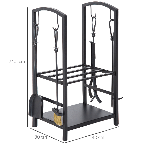 Outsunny-Portalegna-con-Set-Attrezzi-per-il-Camino-in-Acciaio-Nero-40-x-30-x-74.5cm