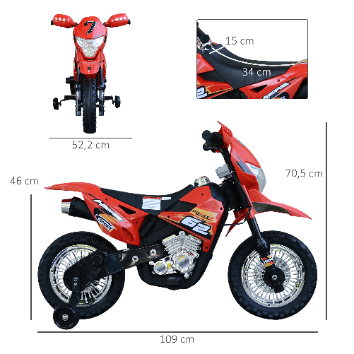 HOMCOM-Moto-da-Cross-Elettrica-per-Bambini-di--3-Anni-Moto-Giocattolo-109×52.2×70.5cm-Rosso