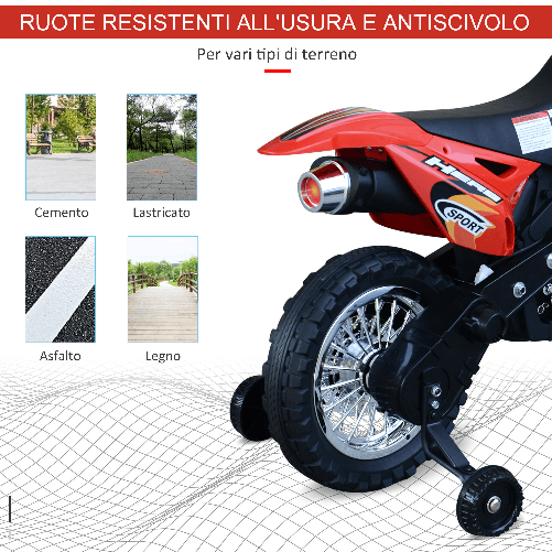 HOMCOM-Moto-da-Cross-Elettrica-per-Bambini-di--3-Anni-Moto-Giocattolo-109×52.2×70.5cm-Rosso