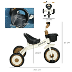 AIYAPLAY-Triciclo-per-Bambini-da-2-5-Anni-con-Seduta-Regolabile-e-Campanello-70.5x50x58cm-Bianco