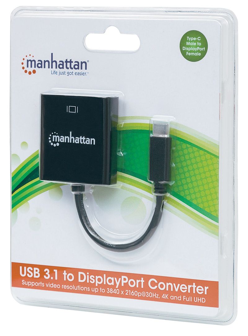 Manhattan-152020-adattatore-grafico-USB-3840-x-2160-Pixel-Nero--USB-C-TO-DISPLAYPORT-CABLE-21CM----4K-30HZ-MALE-FEMALE-B