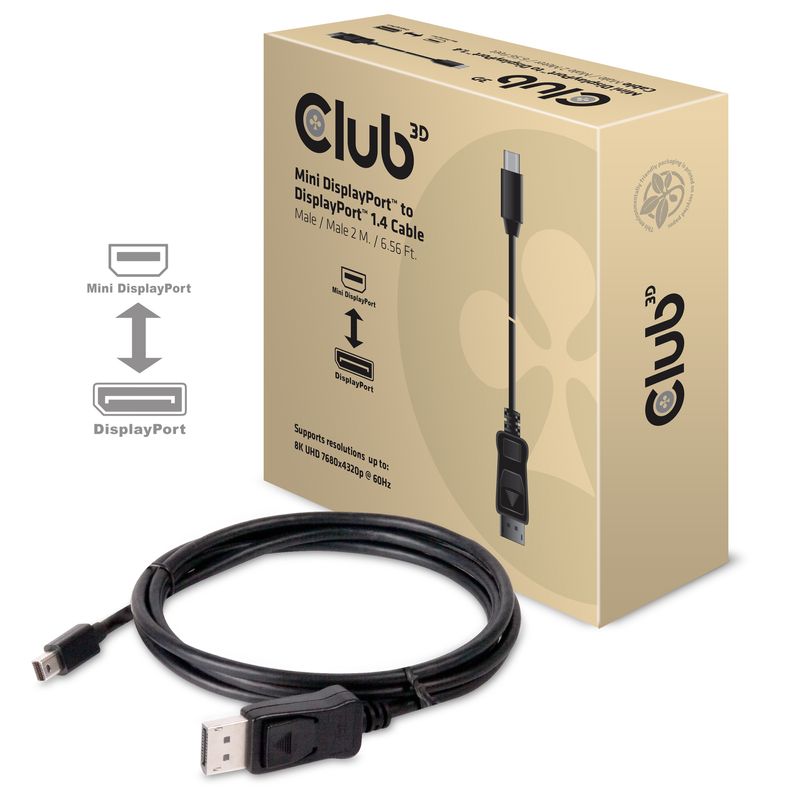 CLUB3D-Mini-DisplayPort-to-DisplayPort-1.4-HBR3-8K60Hz-Cable-2-Meter---6.56-Feet