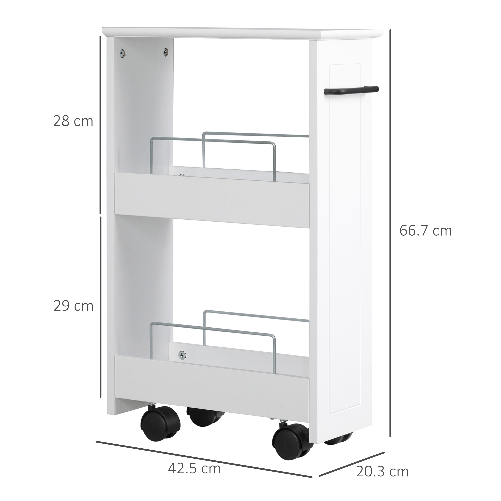 kleankin-Carrello-Salvaspazio-Multiuso-in-Legno-MDF-e-Ruote-42.5x20.3x66.7cm-Bianco