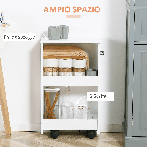 kleankin-Carrello-Salvaspazio-Multiuso-in-Legno-MDF-e-Ruote-42.5x20.3x66.7cm-Bianco