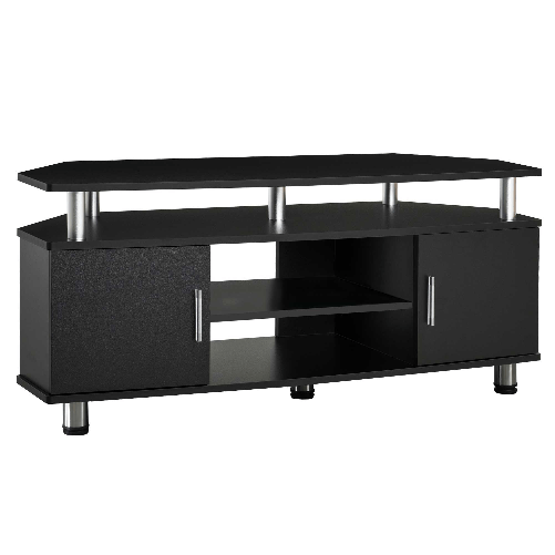 HOMCOM-Mobile-Porta-TV-Classico-da-Soggiorno-con-2-ripiani-e-2-Armadietti-in-MDF-e-Acciaio-Inox-Nero-120x39.5x52cm