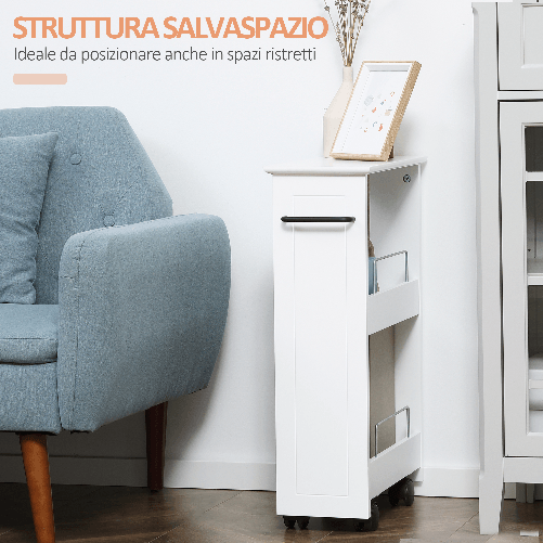kleankin-Carrello-Salvaspazio-Multiuso-in-Legno-MDF-e-Ruote-42.5x20.3x66.7cm-Bianco