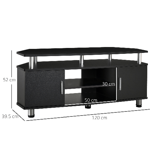 HOMCOM-Mobile-Porta-TV-Classico-da-Soggiorno-con-2-ripiani-e-2-Armadietti-in-MDF-e-Acciaio-Inox-Nero-120x39.5x52cm