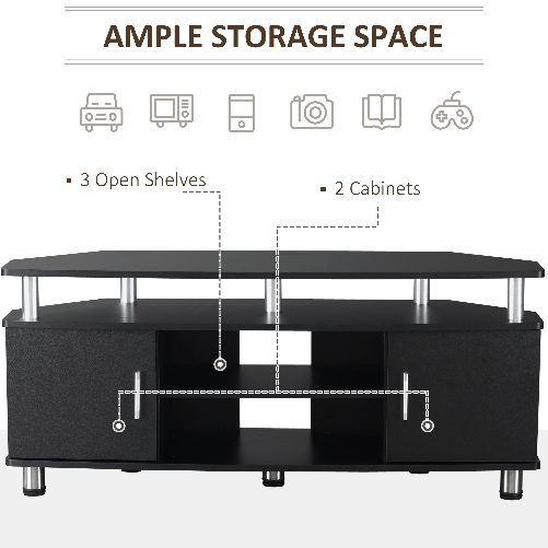 HOMCOM-Mobile-Porta-TV-Classico-da-Soggiorno-con-2-ripiani-e-2-Armadietti-in-MDF-e-Acciaio-Inox-Nero-120x39.5x52cm