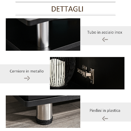 HOMCOM-Mobile-Porta-TV-Classico-da-Soggiorno-con-2-ripiani-e-2-Armadietti-in-MDF-e-Acciaio-Inox-Nero-120x39.5x52cm