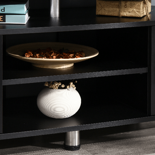 HOMCOM-Mobile-Porta-TV-Classico-da-Soggiorno-con-2-ripiani-e-2-Armadietti-in-MDF-e-Acciaio-Inox-Nero-120x39.5x52cm