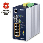 PLANET IP30 DIN-rail Industrial L3 8P Gestito Gigabit Ethernet 10/100/1000 Alluminio Blu (IP30 DIN-rail Industrial L3 8P