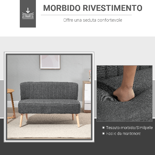 HOMCOM-Divano-2-Posti-Moderno-in-Tessuto-Senza-Braccioli-Struttura-e-Gambe-in-Legno-117x56.5x77cm-Grigio-Scuro