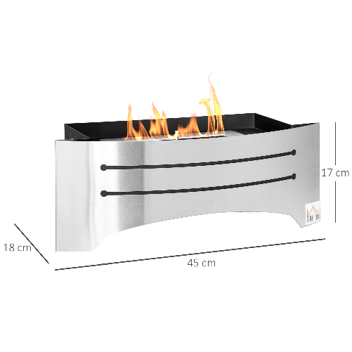 HOMCOM-Camino-Bioetanolo-in-Acciaio-Inox-3h-di-Combustione-con-Serbatoio-1.5L-e-Copertura-25m²-45x18x17-cm-Argento