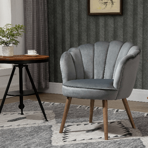 HOMCOM-Poltrona-in-Velluto-Imbottita-con-Schienale-a-Conchiglia-66x66x78.5cm-Grigio