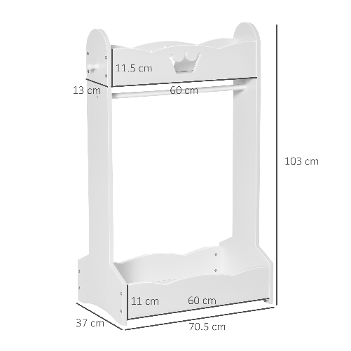 HOMCOM-Appendiabiti-per-Bambini-con-Ripiani-e-Ganci-Laterali-Arredamento-per-Cameretta-in-Legno-70.5x37x103cm-Bianco