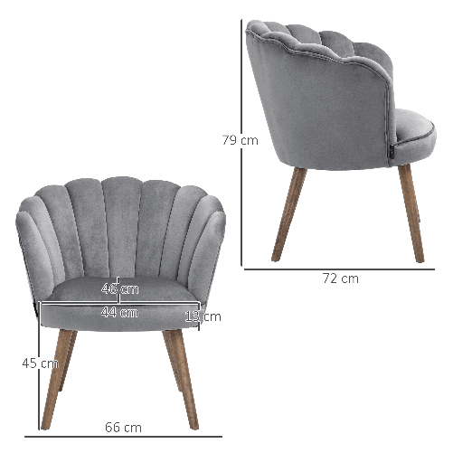 HOMCOM-Poltrona-in-Velluto-Imbottita-con-Schienale-a-Conchiglia-66x66x78.5cm-Grigio