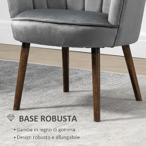HOMCOM-Poltrona-in-Velluto-Imbottita-con-Schienale-a-Conchiglia-66x66x78.5cm-Grigio