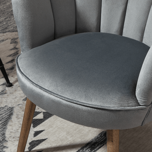 HOMCOM-Poltrona-in-Velluto-Imbottita-con-Schienale-a-Conchiglia-66x66x78.5cm-Grigio