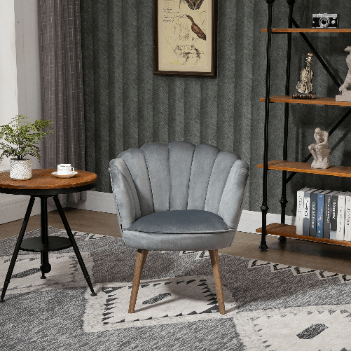 HOMCOM-Poltrona-in-Velluto-Imbottita-con-Schienale-a-Conchiglia-66x66x78.5cm-Grigio