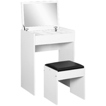 HOMCOM Tavolo da Trucco con Sgabello, Vano Contenitore (10 Scomparti) Specchio Richiudibile, MDF Bianco, 60.2 x 40.2 x 79cm