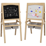 AIYAPLAY Lavagna per Bambini con Cavalletto 3 in 1 e Cestini, Età 3-6 anni, 58x50.5x109cm, Color legno