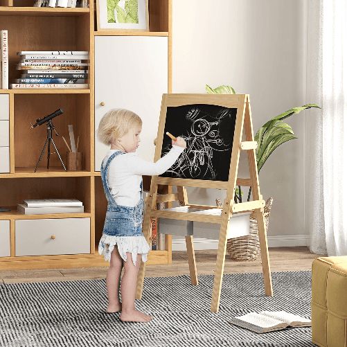 AIYAPLAY-Lavagna-per-Bambini-con-Cavalletto-3-in-1-e-Cestini-Eta-3-6-anni-58x50.5x109cm-Color-legno