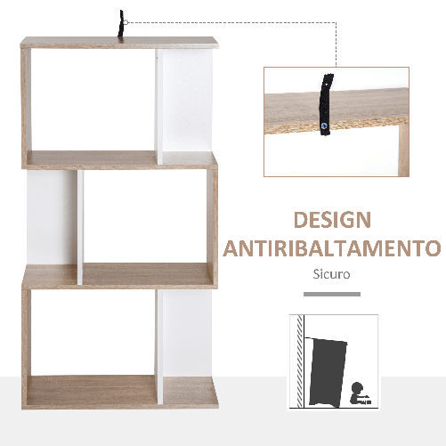 HOMCOM-Libreria-di-Design-Scaffale-Ufficio-Legno-Moderna-3-Ripiani-60-×-24-×-111.4cm