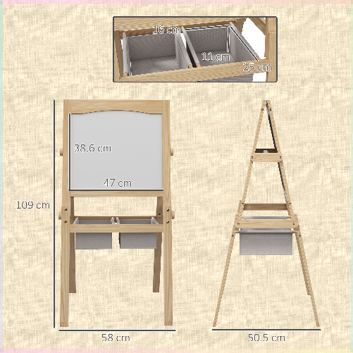 AIYAPLAY-Lavagna-per-Bambini-con-Cavalletto-3-in-1-e-Cestini-Eta-3-6-anni-58x50.5x109cm-Color-legno