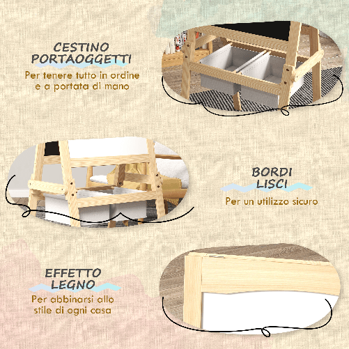 AIYAPLAY-Lavagna-per-Bambini-con-Cavalletto-3-in-1-e-Cestini-Eta-3-6-anni-58x50.5x109cm-Color-legno