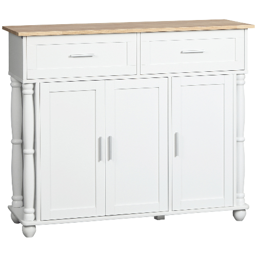 HOMCOM-Isola-per-Cucina-con-2-Cassetti-2-Armadietti-e-Ripiani-Interni-Regolabili-in-3-Posizioni-106x39.5x89.5-cm-Bianco