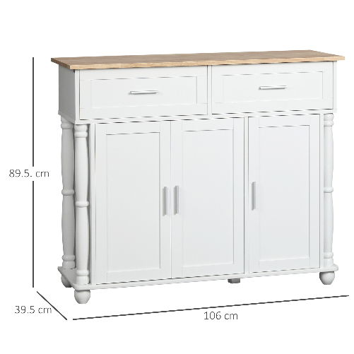 HOMCOM-Isola-per-Cucina-con-2-Cassetti-2-Armadietti-e-Ripiani-Interni-Regolabili-in-3-Posizioni-106x39.5x89.5-cm-Bianco