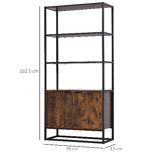 HOMCOM-Scaffale-Libreria-in-Stile-Vintage-con-3-Ripiani-1-Armadietto-in-Legno-e-Telaio-in-Metallo-Nero-76x33x162.5cm