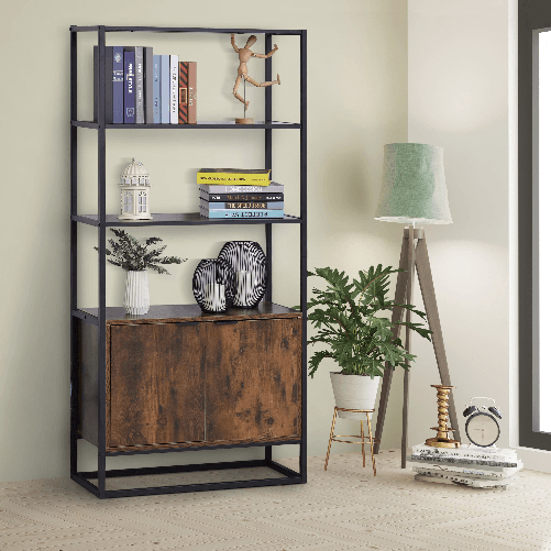 HOMCOM-Scaffale-Libreria-in-Stile-Vintage-con-3-Ripiani-1-Armadietto-in-Legno-e-Telaio-in-Metallo-Nero-76x33x162.5cm