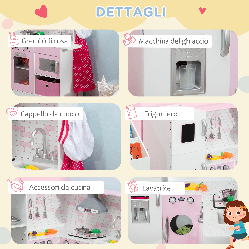 HOMCOM-Cucina-Giocattolo-per-Bambini-3-6-Anni-con-Luci-e-Utensili-da-Cucina-Realistici-in-MDF-e-PP-84x93.5x85-cm