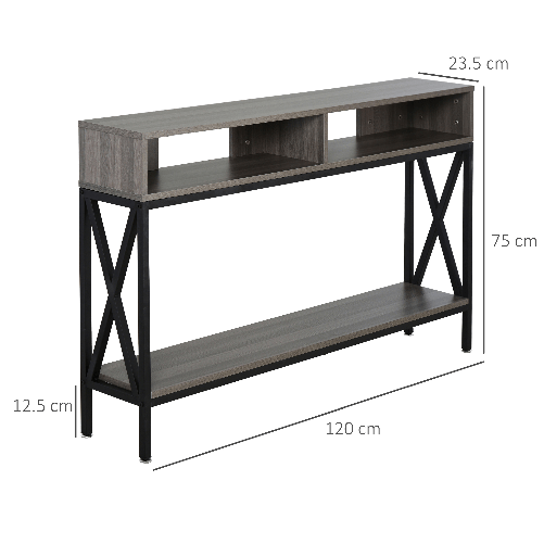 HOMCOM-Tavolo-Consolle-Stile-Vintage-Industriale-con-3-Ripiani-e-Telaio-in-Metallo-Grigio-e-Nero-120x23.5x75cm