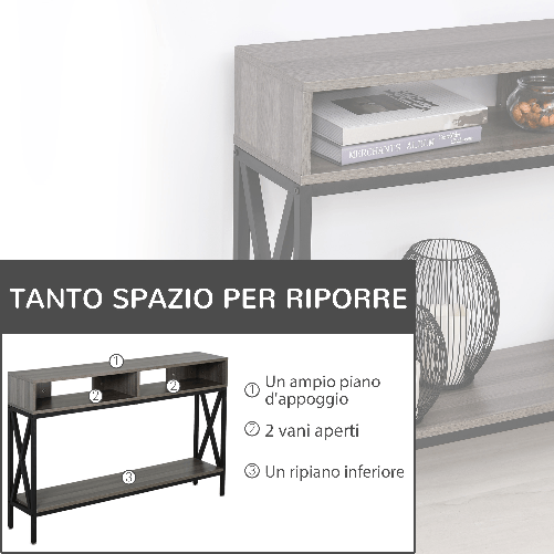 HOMCOM-Tavolo-Consolle-Stile-Vintage-Industriale-con-3-Ripiani-e-Telaio-in-Metallo-Grigio-e-Nero-120x23.5x75cm