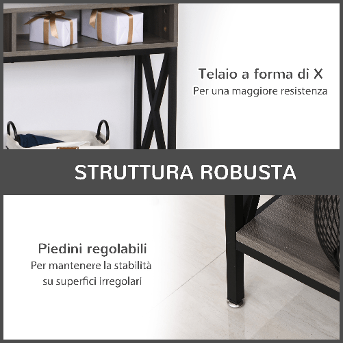 HOMCOM-Tavolo-Consolle-Stile-Vintage-Industriale-con-3-Ripiani-e-Telaio-in-Metallo-Grigio-e-Nero-120x23.5x75cm