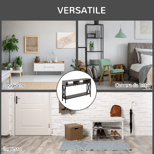 HOMCOM-Tavolo-Consolle-Stile-Vintage-Industriale-con-3-Ripiani-e-Telaio-in-Metallo-Grigio-e-Nero-120x23.5x75cm