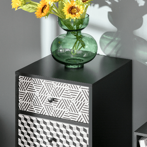 HOMCOM-Mobile-Cassettiera-5-Cassetti-Fantasia-Geometrica-Arredamento-Moderno-Camera-e-Ingresso-40x40x111.5cm-Nero-Grigio