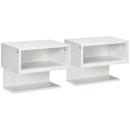 HOMCOM-Scaffale-a-Parete-Bianco-Set-2-Pezzi-in-MDF-con-Ripiano-Aperto-e-Piano-d-Appoggio-40x29.5x33.5-cm