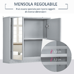 HOMCOM-Armadietto-Doppia-Porta-a-Vetro-con-Ripiano-Regolabile-da-Bagno-da-Parete-Legno-48x14.5x45cm-Grigio