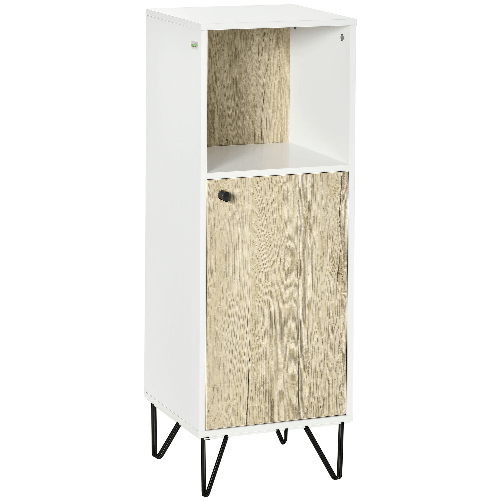 kleankin Mobile Bagno con Ripiano Aperto e Armadietto con Anta in Legno,  31.5x30x91cm, Quercia e Bianco - PagineGialle Shop