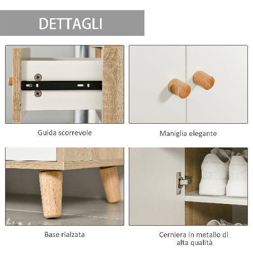 HOMCOM-Mobile-Scarpiera-Salvaspazio-per-12-Scarpe-Armadietto-con-4-Mensole-e-2-Cassetti-68x35x102.5cm-Color-Legno-e-Bianco