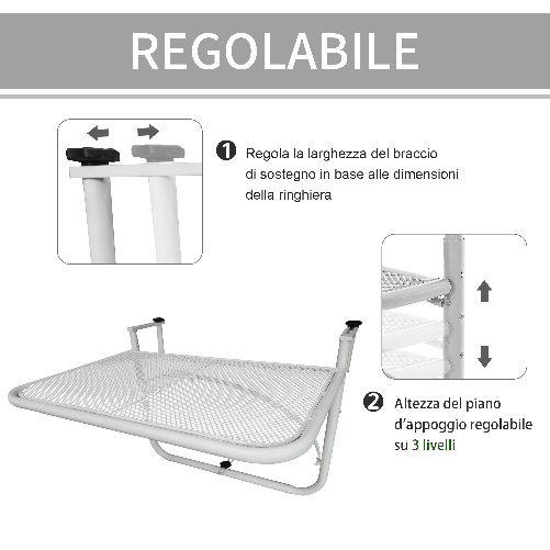 Outsunny-Tavolo-da-Ringhiera-Altezza-Regolabile-3-Livelli-in-Metallo-60x56.5x45cm-Bianco