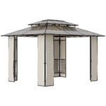 Outsunny Gazebo da Giardino 3.7x3m con Tetto in Policarbonato a 2 Livelli, Acciaio e Alluminio, Marrone