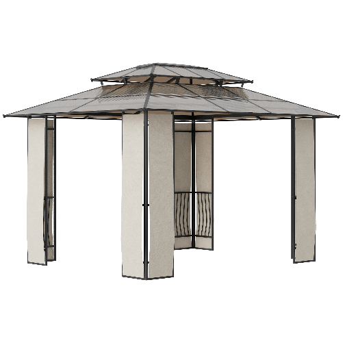 Outsunny-Gazebo-da-Giardino-3.7x3m-con-Tetto-in-Policarbonato-a-2-Livelli-Acciaio-e-Alluminio-Marrone