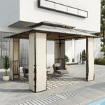 Outsunny-Gazebo-da-Giardino-3.7x3m-con-Tetto-in-Policarbonato-a-2-Livelli-Acciaio-e-Alluminio-Marrone