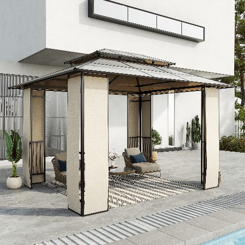 Outsunny-Gazebo-da-Giardino-3.7x3m-con-Tetto-in-Policarbonato-a-2-Livelli-Acciaio-e-Alluminio-Marrone