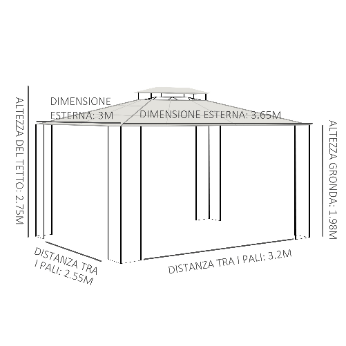 Outsunny-Gazebo-da-Giardino-3.7x3m-con-Tetto-in-Policarbonato-a-2-Livelli-Acciaio-e-Alluminio-Marrone