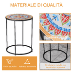 Outsunny-Set-da-Giardino-2-Tavoli-da-Giardino-in-Metallo-e-Ceramica-con-Piano-a-Mosaico-Ф41x53cm-e-Ф36x49.5cm